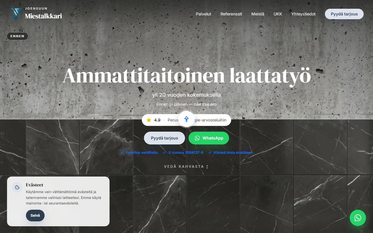 Kotiremontointi yrityksen verkkosivu Suomessa — kotiremontti- ja laatoituspalvelut pienyritykselle